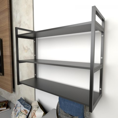 Prateleira Industrial com Três Níveis - Aço Preto - 68x30x90cm