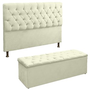 Jogo Cabeceira e Sapateira Recamier Lana para Cama Box Solteiro 90 Cm - Sv Decor:marfim