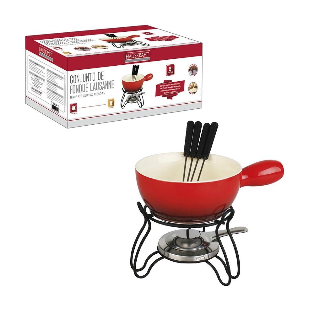 Conjunto Fondue 8 peças Lausanne Vermelho Server 4 Pessoas Hauskraft - 2