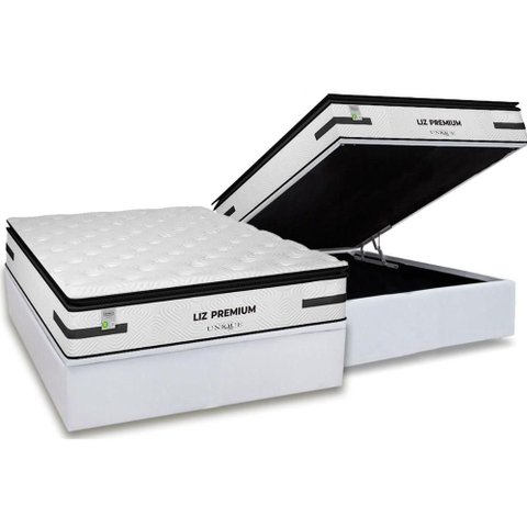 Cama Box Baú Casal: Colchão Molas Bonnel Plumatex Ensacadas Liz Premium D33 + Base Crc Courano