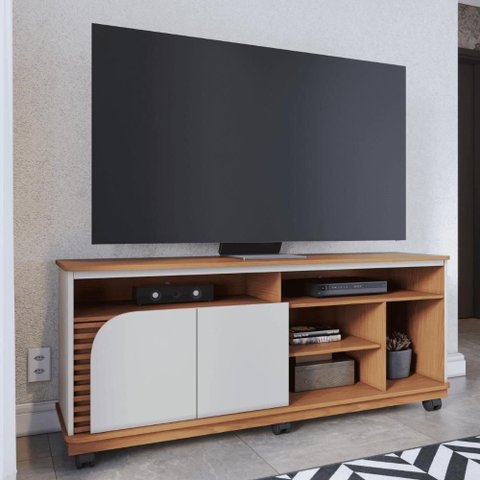 Rack Siena 150 com Nichos e Portas Basculantes Freijo e Off White Matte Colibri Móveis