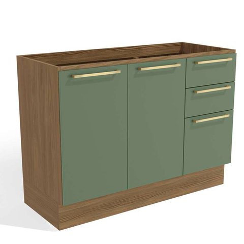 Balcão de Pia Cozinha Botanic 120cm 02 Portas 03 Gavetas M624 Kappesberg Nogueira/verde Oliva