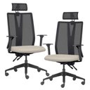 Ver imagem 1 de Kit 2 Cadeiras Escritório Giratória Presidente Flow F02 Base Preta Sintético Bege - Lyam Decor