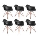 Ver imagem 1 de Kit 6 Poltronas Eiffel Eames Preta com Braço Daw em Ferro Cobre