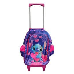 Kit Mochila Escolar Infantil com Rodinhas Stitch Roxo e Estojo Duplo - Gv Bolsas - 4