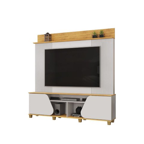 Home Estante Cavill Tv 70" Ripado Canelado 2 Portas Pés Dourados Bali/cedro G18 - Gran Belo