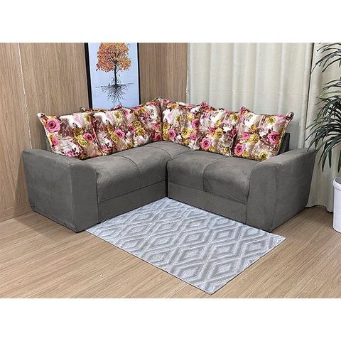 Sofá Canto Cappuccino com Floral 630/66 Belo