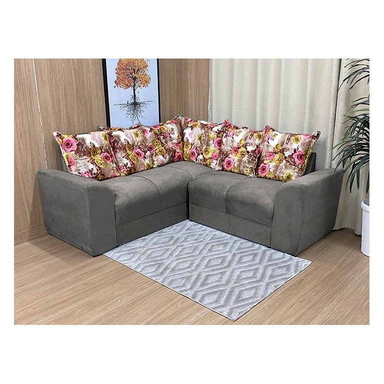 Sofá Canto Cappuccino com Floral 630/66 Belo
