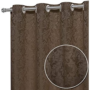 Cortina Jacquard 6,00x2,70 Para Varão Simples:Marrom-escuro