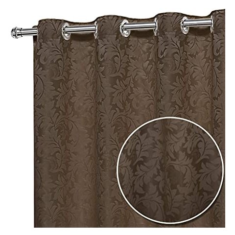 Cortina Jacquard 6,00x2,70 Para Varão Simples:Marrom-escuro