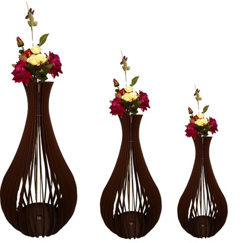Vaso de Chão Decorativo Grande Gotas de Orvalho Mdf:preto/kit com 3 - 90x40cm, 75x40cm e 60x30cm