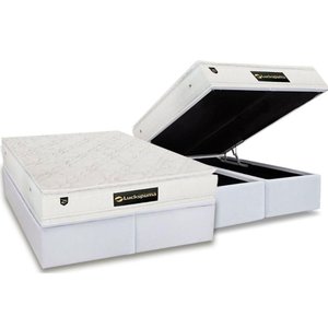 Cama Box Baú Queen: Colchão Molas Ensacadas Luckspuma Satisfaction Plus White + Base Crc Courano