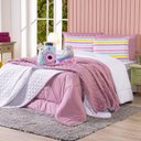 Ver imagem 4 de Kit Edredom Solteiro Menina Teen Rosa com Almofadas Estampadas 05 Peças - Dupla Face Percal 300 Fios