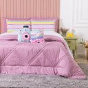 Ver imagem 2 de Kit Edredom Solteiro Menina Teen Rosa com Almofadas Estampadas 05 Peças - Dupla Face Percal 300 Fios