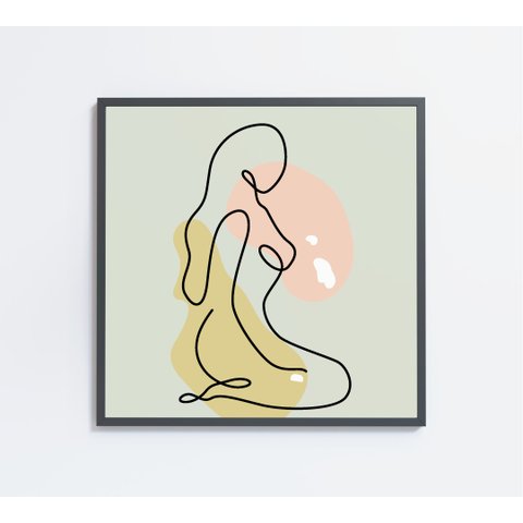 Quadro Decorativo Feminino Silhueta Artística Contínua - 60x60 cm - Adesivo fotográfico