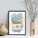 Ver imagem 1 de Quadro Arte Xícara de Chá Abstrata Flores 24x18cm:moldura Branca