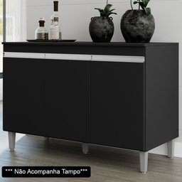 Balcão Gabinete de Pia sem Tampo 120cm 3 Portas Manu Preto - AJL Móveis - 2