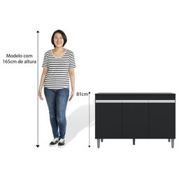 Balcão Gabinete de Pia sem Tampo 120cm 3 Portas Manu Preto - AJL Móveis - 4