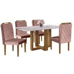 Conjunto Sala de Jantar 4 Lugares Mesa e Cadeiras Lisy Veludo Móveis Mundial - 2