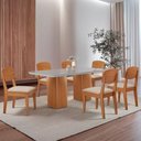 Ver imagem 1 de Mesa de Jantar Eloise 180cm Tampo Mdf 6 Cadeiras Moderna Veludo Creme /nat/off/serig. Off