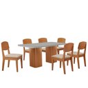 Ver imagem 2 de Mesa de Jantar Eloise 180cm Tampo Mdf 6 Cadeiras Moderna Veludo Creme /nat/off/serig. Off