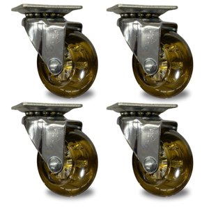 Kit com 4 Rodízios Giratórios para Móveis Rodinha de Silicone Fumê Gel 50mm Carga 200kg