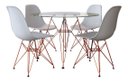 Ver imagem 1 de Conjunto Jantar Eames De Ferro Cobre Tampo Redondo 90cm Vidro 4 Cadeiras Brancas