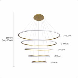 Lustre Pendente Anéis 196w 3000k Tendencia Moderno Bivolt Lumier - 4