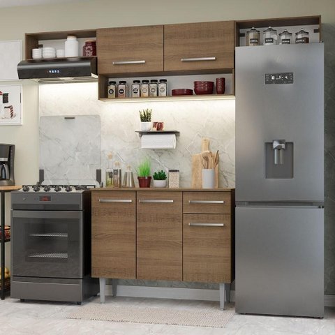 Armário de Cozinha Completa 225cm Rustic Emilly Madesa 01xa Rustic