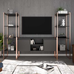 Rack com Estante 2 Portas Manila Preto Cobre - 1