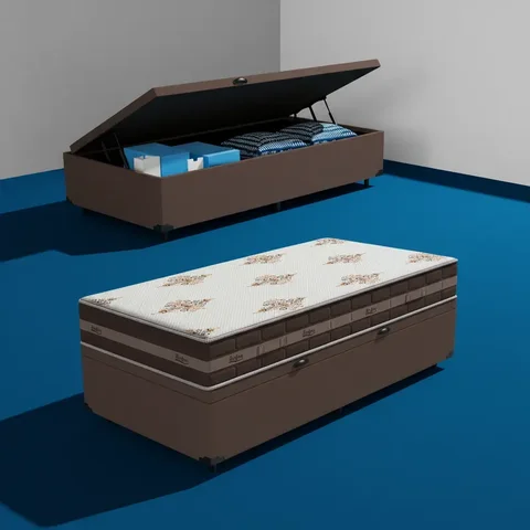 Cama Box Baú com Colchão de Molas Anjos Classic Pocket Solteiro King 96cm