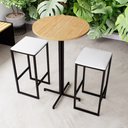 Ver imagem 1 de Conjunto Mesa Alta Bar Bistrô Redonda Pinus 2 Bancos Estofado Don Castro Decor