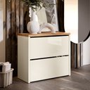 Ver imagem 1 de Sapateira Banco Organizadora 2 Portas Basculantes Hall de Entrada Closet Mel - Off White com Freijó