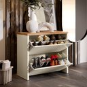 Ver imagem 2 de Sapateira Banco Organizadora 2 Portas Basculantes Hall de Entrada Closet Mel - Off White com Freijó