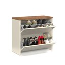 Ver imagem 4 de Sapateira Banco Organizadora 2 Portas Basculantes Hall de Entrada Closet Mel - Off White com Freijó