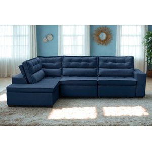 Sofá de Canto Retrátil e Reclinável com Molas 3,40x2,00 Esquerdo Viena Suede Mirra Decor