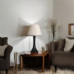 Abajur de Cerâmica Grande para Sala Paris Preto Fosco com Cúpula de Tecido - 2