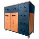 Ver imagem 3 de Buffet Industrial com 6 Gavetas e 2 Portas com Prateleira Ferro Cor Preta e Madeira Cor Castanheira