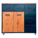 Ver imagem 1 de Buffet Industrial com 6 Gavetas e 2 Portas com Prateleira Ferro Cor Preta e Madeira Cor Castanheira