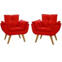 Ver imagem 1 de Kit 2 Poltronas Decorativas Lidi Suede Vermelho Pés Palito Caramelo para Sala de Estar Luxo - Bela D