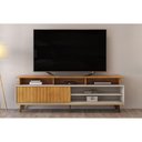Ver imagem 1 de Rack Bancada P/tv até 70 Polegadas Flow Ripado C/ Nichos e Pés 180x60cm Cedro/bali - Dj Móveis