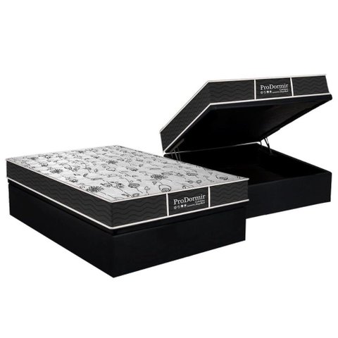 Cama Box Baú Casal: Colchão Molas Probel Prolastic Prodormir Sleep + Base Crc Courano Black(