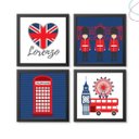 Ver imagem 1 de Kit com 4 Quadros Decorativos Infantil - Londres Britânico:preta
