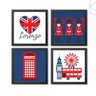Kit com 4 Quadros Decorativos Infantil - Londres Britânico:Preta - 1