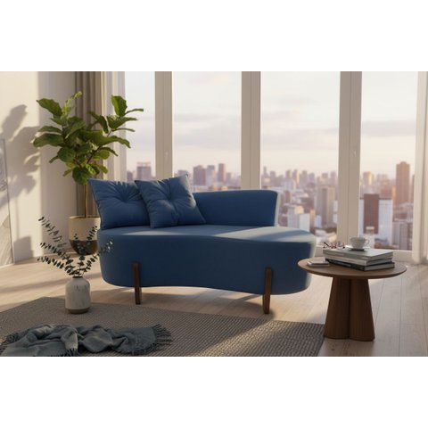 Namoradeira Sofá Feijão Luna 130cm Orgânica Bouclé Azul Marinho