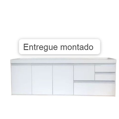 Gabinete para pia de cozinha de 2m Donatelo Branco Fosco fabricado em 100% MDF 15mm Rino Móveis