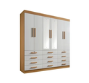 Ver imagem 1 de Guarda Roupa Casal com Espelho MDF 6 Portas 12 Gavetas 240cm Mônaco Cinamomo/Off White - D'Doro Móveis