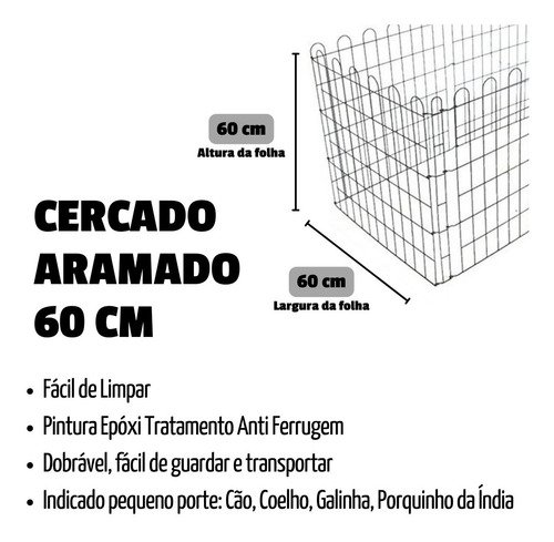 Cercadinho Móvel Gato Cachorro 6 Telas Aramada 120 X 100 Cm - 3