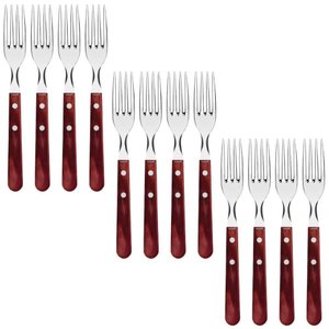 Conjunto 12 Garfos para Churrasco Tramontina Jumbo Aço Inox Cabo Madeira Vermelho Polywood