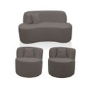 Ver imagem 1 de Kit 2 Poltrona com Sofá Curvo 2 Lugares Feijão Forma Orgânica 1,50 Bouclé Maranata